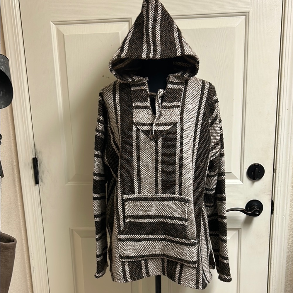 Pullover, Striped Hooded Sweater - Brown and White, Medium, Pit to Pit 24”, EUC